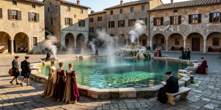 Bagno Vignoni Renaissance central hot spring pool Tuscany Italy