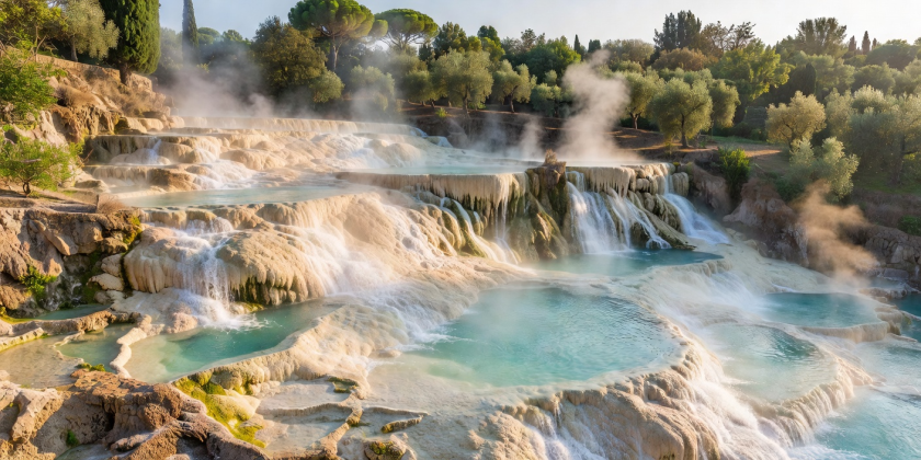 Cascate del Mulino naturally cascading thermal waters in Saturnia Italy