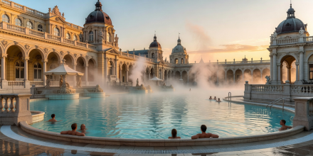 Széchenyi thermal bath pools in Budapest Hungary
