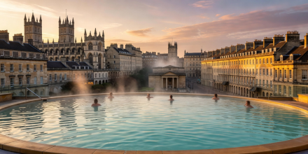 Thermae Bath Spa rooftop open pool overlooking historic Bath UK